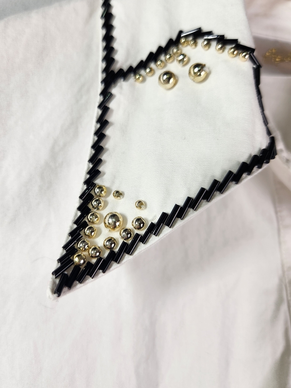 Vintage White Western Button Down Shirt Beaded Studded Embellished Long Sleeve 6 - Picture 14 of 16